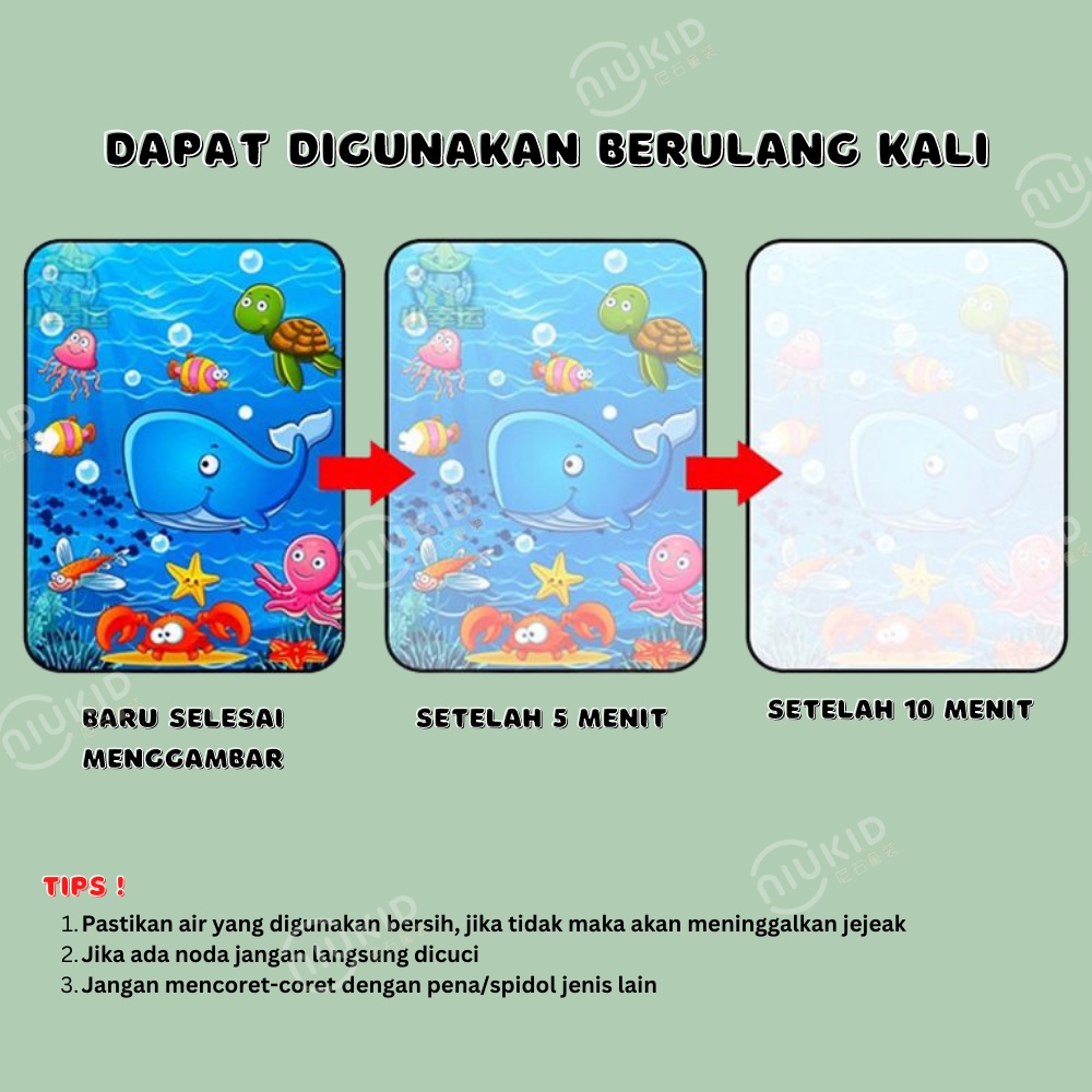 NIUKID MAGIC WATER BOOK MAGIC WATER PEN BUKU GAMBAR MEWARNAI BUKU WARNA MAINAN EDUKASI ANAK