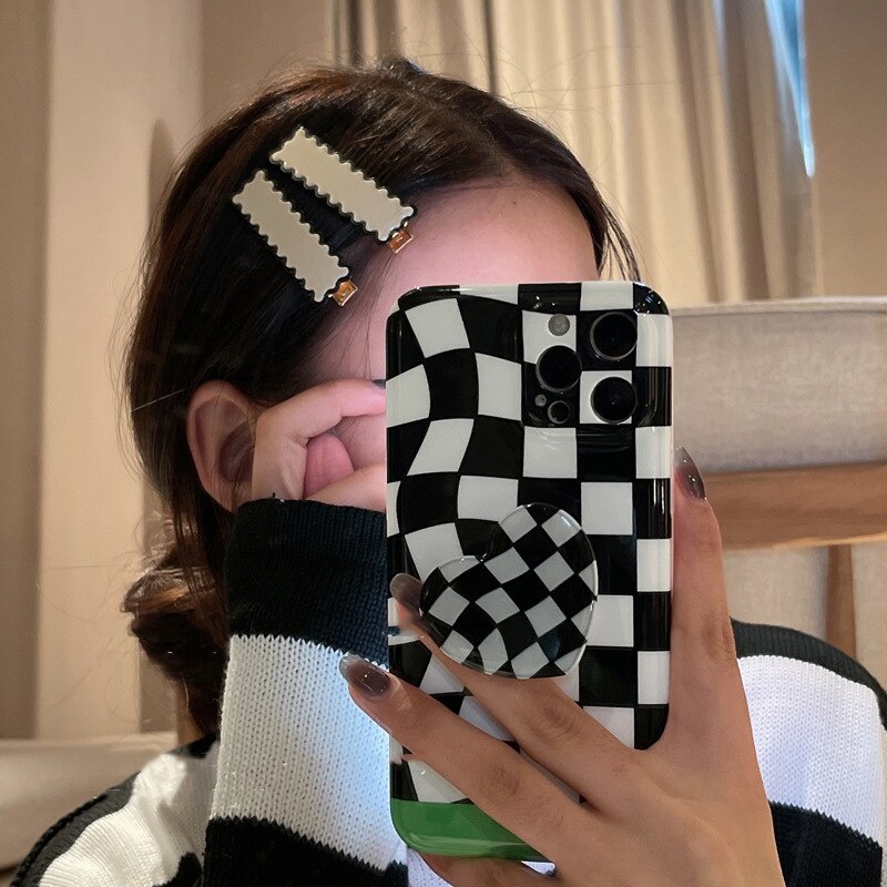 1pc Jepit Rambut Pola Kotak-kotak Riak Mulus Hairpin Korea Fashion Wanita Aksesoris