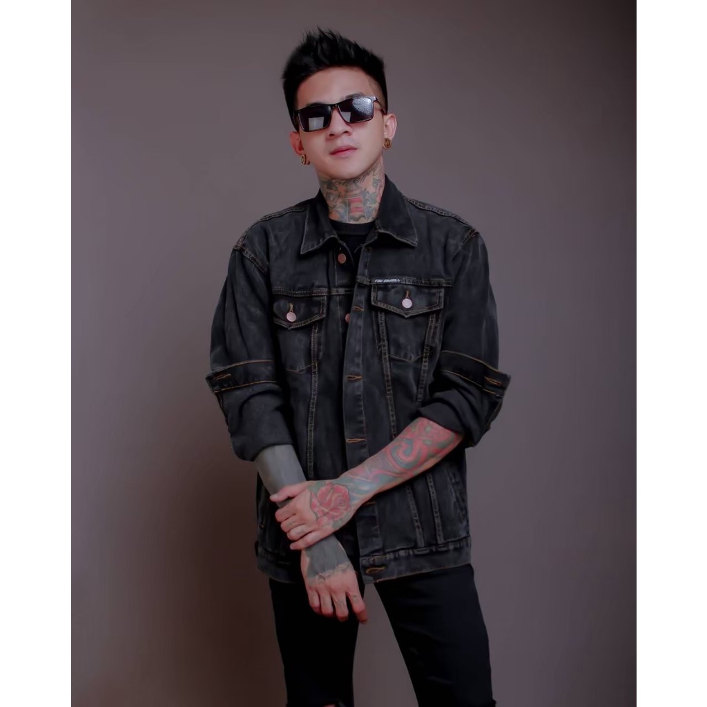 The Bojiel jacket jeans sand wash M l XL jaket jeans distro jaket jeans lengan panjang berkerah Hitam JJ13J05