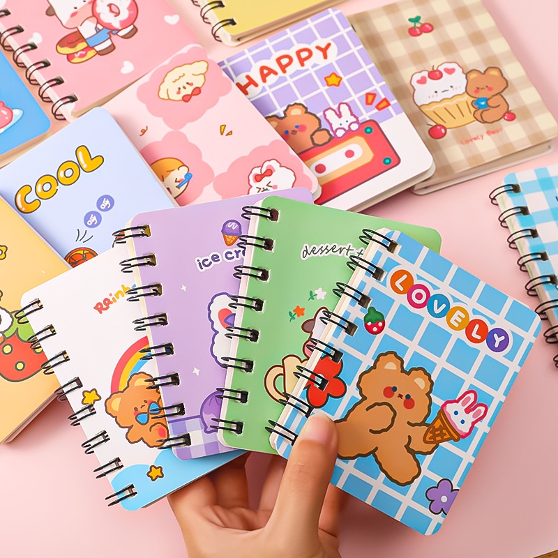 1pc 80 Lembar Buku Catatan Mini Portable Motif Kartun Beruangkelincisapi Untuk Stationery Sekolah