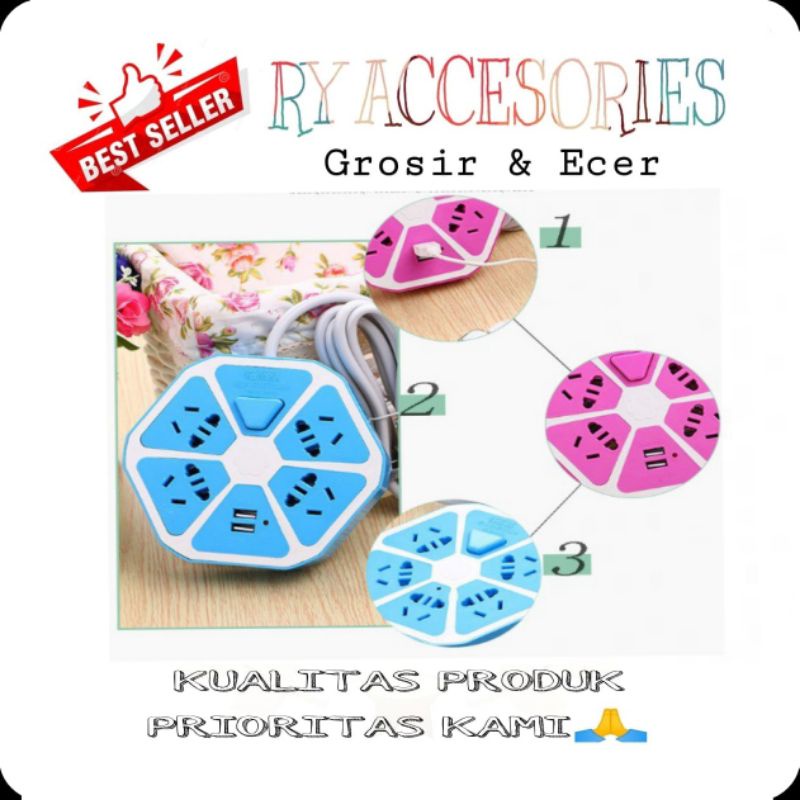 RY - Socket Charger Hexagon USB Soket Listrik 2USB Stop Kontak USB / Stop Kontak Hexagon Listrik 2US