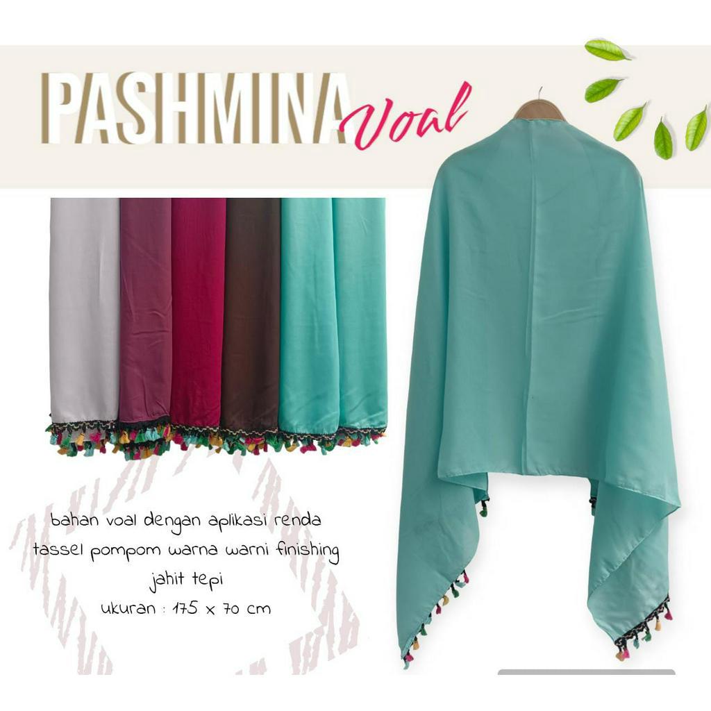 Hijab Pashmina bahan Cotton Voal 170cm x 70cm / Kerudung Rawis Pompom Tassel