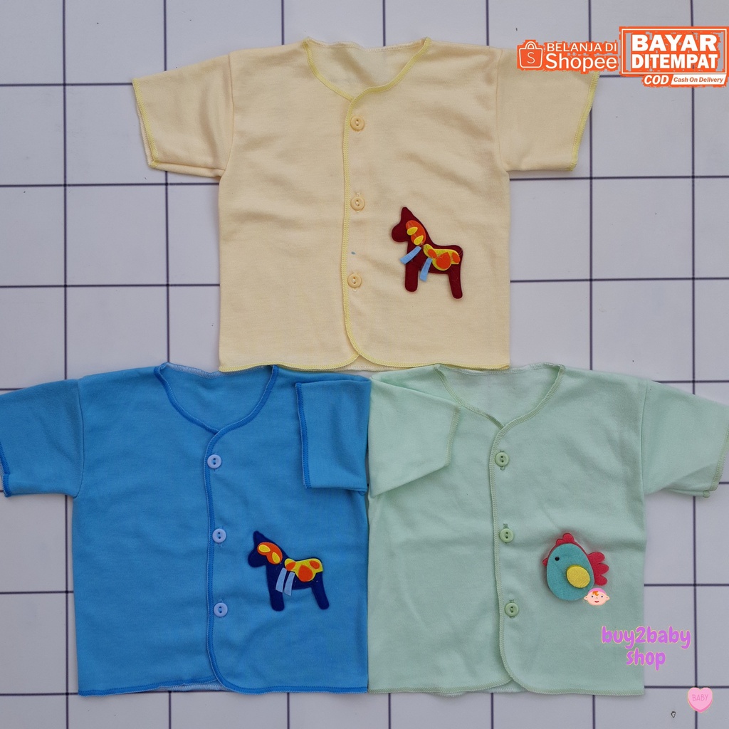 Baju bayi piyama boneka warna polos BabyLife 0-3 Bulan 3 PCS