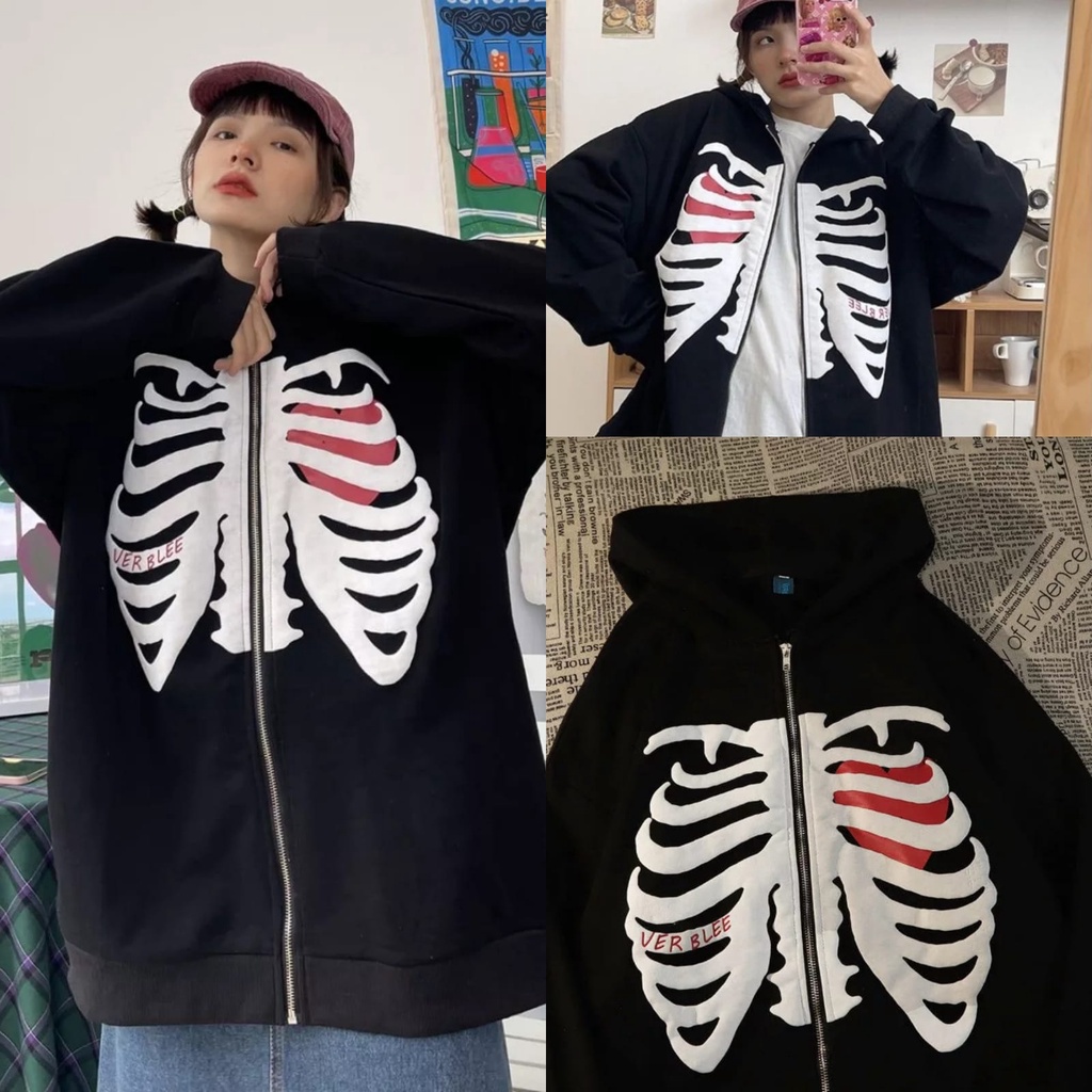 SWEATER GRUNGE HEART BONE / JACKET ZIPPER TREND ITEM
