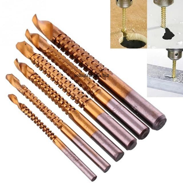 set 6pcs mata Bor gergaji potong kayu metal Cutting Drill saw titanium