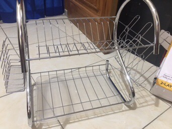 Rak Piring Stainless Minimalis 2 Susun Tingkat Peralatan Dapur Bahan Kuat