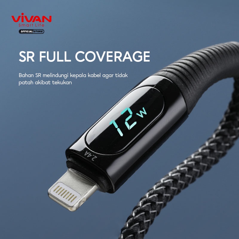 VIVAN Kabel Data 100cm USB To Type C 40W 5A / USB To Lightning 12W 2.4A Fast Charging Smart LED Display VIC100 / VIL100 Garansi 1 Tahun