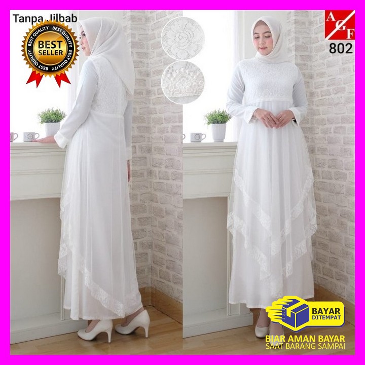 Gamis Cewek Setelan Set Baju Muslim Pakaian Kekinian DL591 Baju Gamis Wanita Putih / Muslim Terbaru