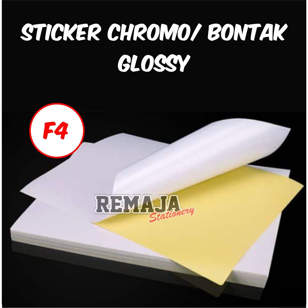 

Kertas Sticker / stiker Bontak/ Chromo Glossy ukuran F4 per pack