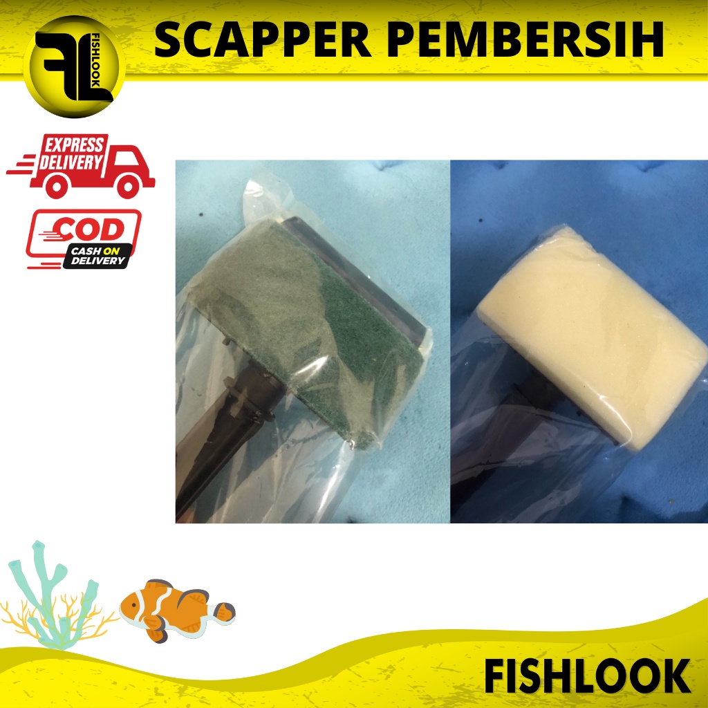 SCRAPPER TONGKAT PEMBERSIH KACA AQUARIUM SIKAT SPONS SPONGE