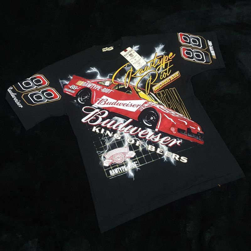 T SHIRT RAW TYPE RIOT X BUDWEISER KING OF BEERS ORIGINAL RAWTYPE TEES RAWTYPERIOT NASCAR VINTAGE GOL