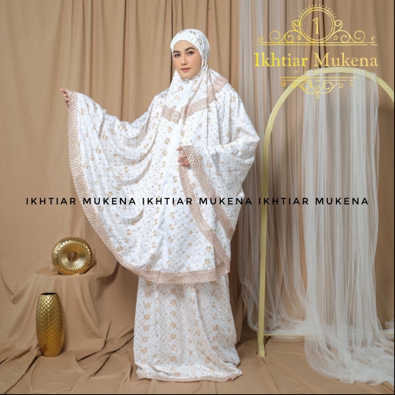 Mukena Dewasa  Sutra Milo Prada  Fulll Bordir Motif Renda Kalung