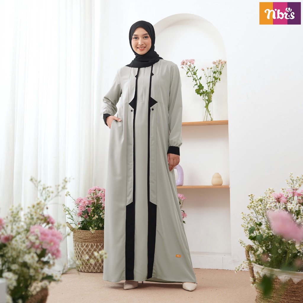 Nibras NB B89 Gamis Polos Combinasi Dua Warna Bahan Khosibo Dress Simple Model Terbaru