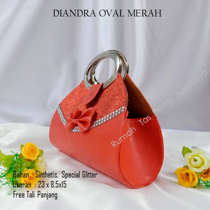 Tas Elegan ,Tas Slempang,Tas Etnik,DIANDRA OVAL MERAH