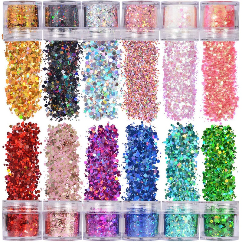 SIY  12 Colors Mixed Holographic Makeup Chunky Glitter Face Body Eye Hair Nail Epoxy Resin Festival Chunky Hexagons Sequins