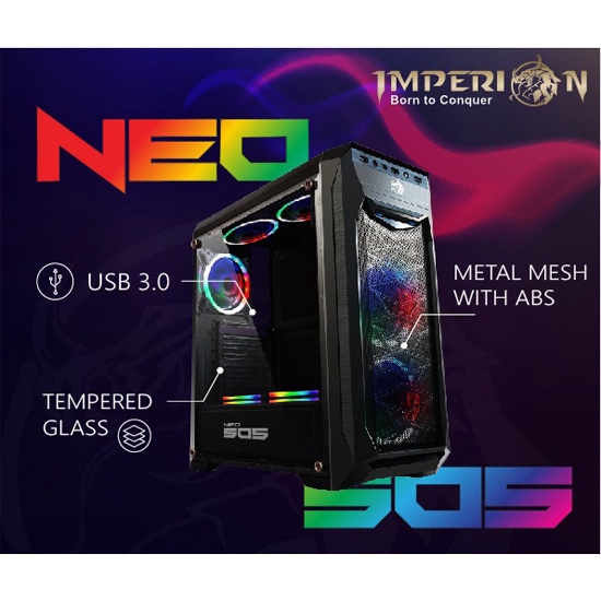 IMPERION CASING PC NEO 505 FREE 2 LED FAN 12 CM GAMING PC CASE