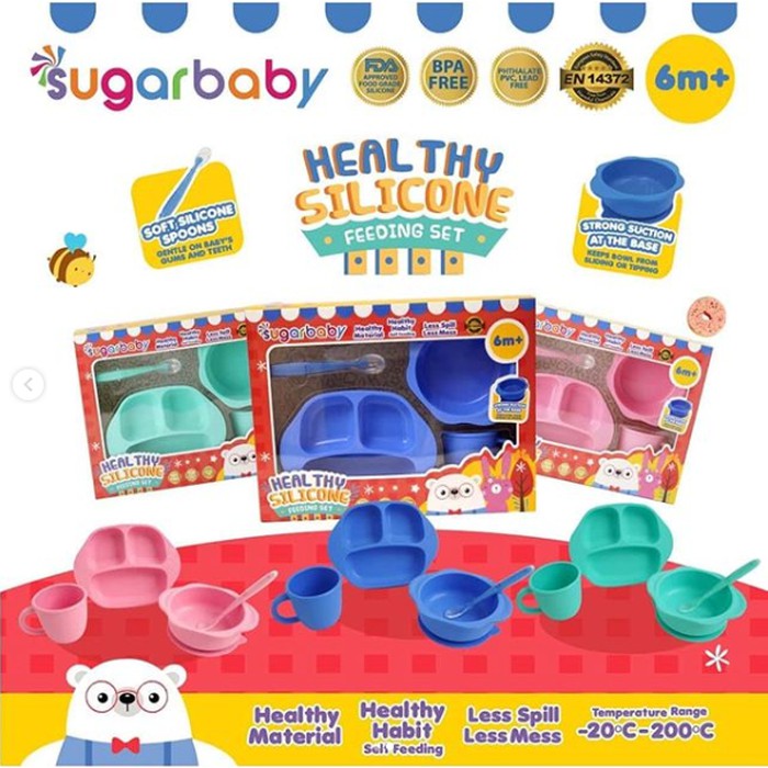 Makassar! Feeding / Piring Makan Set Silicone Sugar Baby ( 4 PCS )