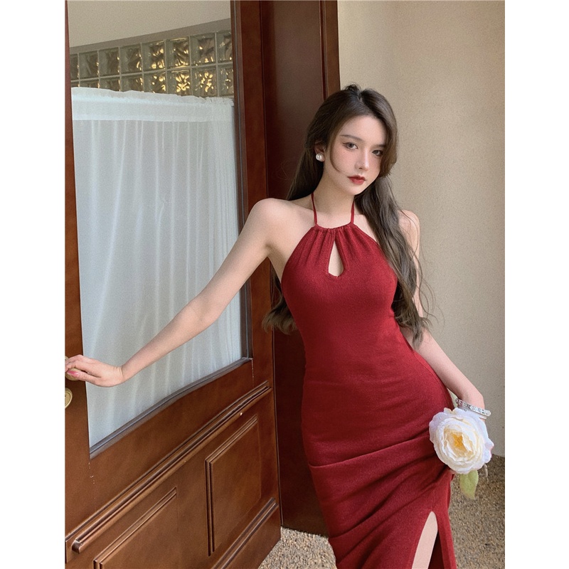 Red Dress Wanita Rok Panjang Perancis Baru Gaya Korea Fashion Sensual Tanpa Lengan Gaya Rok Bawah Rok