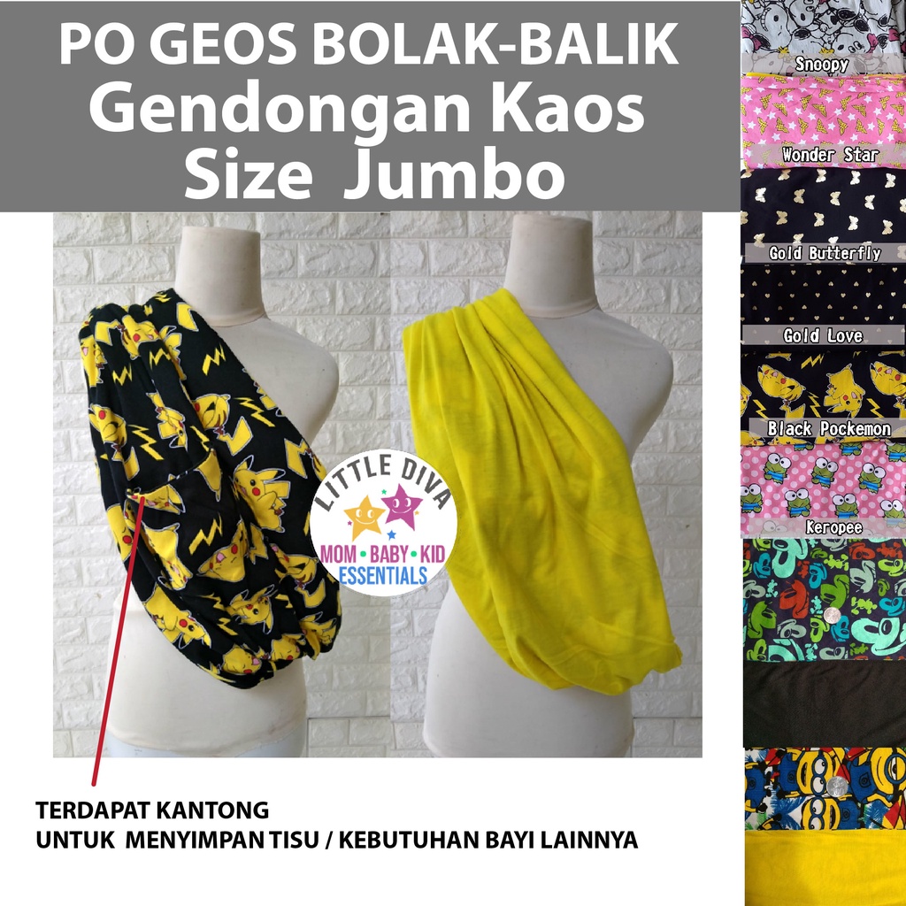 PO - GEOS BOLAK-BALIK Ukuran Jumbo Gendongan Kaos Bolbal Akachan