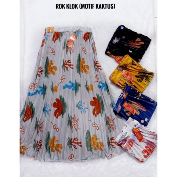 Rok Klok plisket motif bunga kaktus termurah terlaris