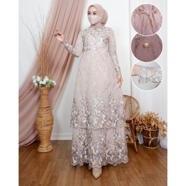 Gamis Kebaya Brukat Tingkat JN / Kebaya Gamis Pesta Mewah / Baju Kebaya Seragam / Dress Brokat / Kebaya Busui