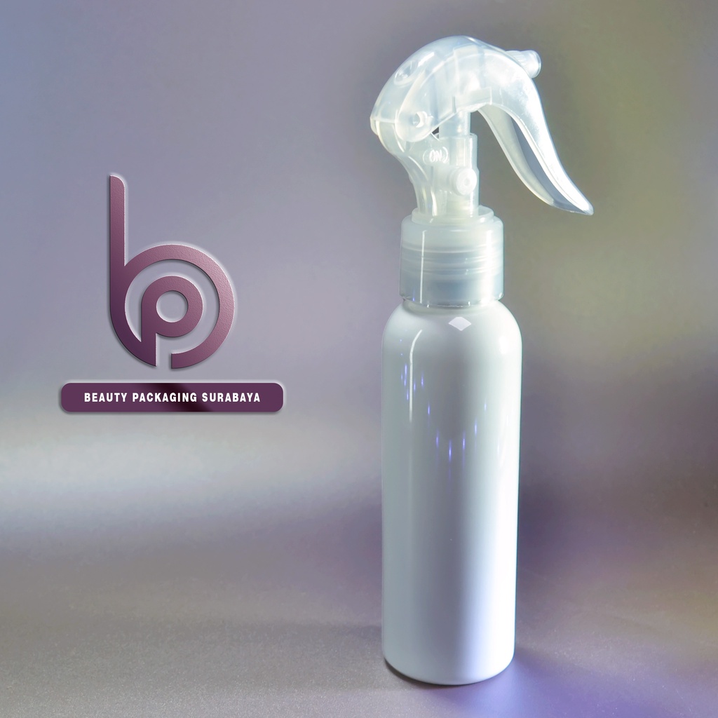 Botol Plastik PET 100ml BR Putih Tutup Spray Trigger Semprot