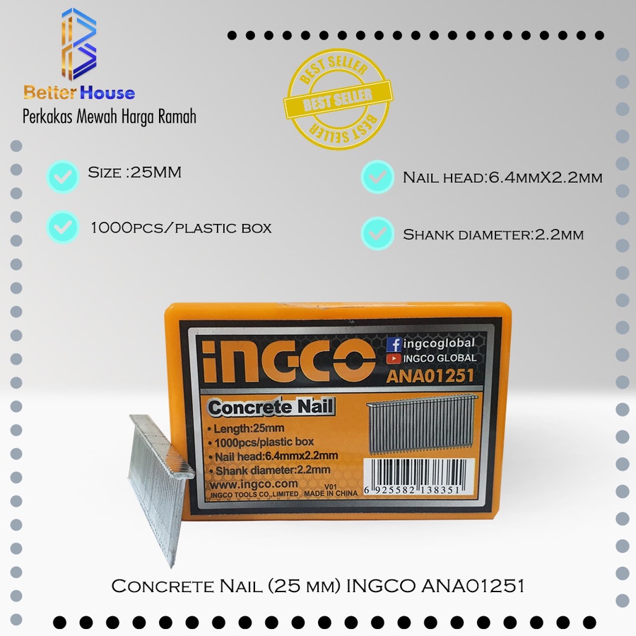 

Isi Paku Tembak Beton Tembok Concrete Nail (25 mm) INGCO ANA01251