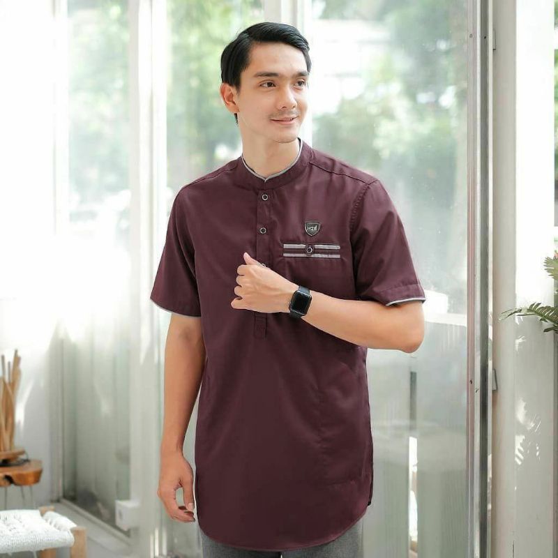 Baju Muslim Pria Koko Kurta Bahan Toyobo Impor Premium Motif Strip Saku