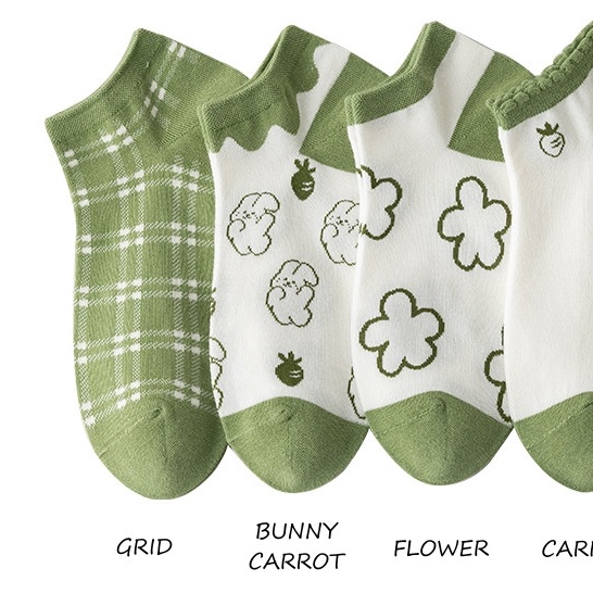 MURMURE.ID | KAOS KAKI MOTIF KARAKTER CUTE IMPORT KAOS KAKI WANITA PENDEK MOTIF SEMATA KAKI FASHION IMPORT-GREEN-BUNNY CARROT