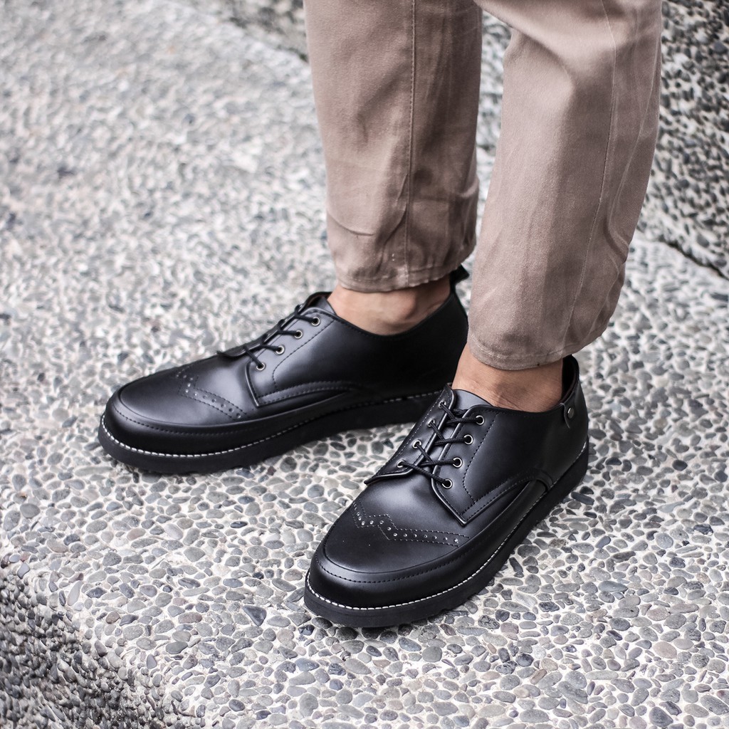 Daxon Black | Sepatu Vintage Casual Captoe Ori Klasik Kulit Pria Derby Footwear | FORIND x Lvnatica