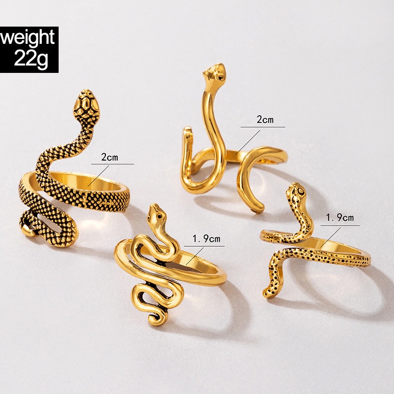 4pcs / Set Cincin Bentuk Ular Gaya Punk Untuk Wanita