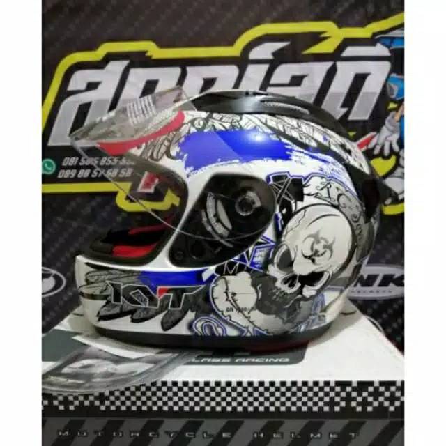 HELM KYT RC SEVEN MOTIF 13 WHITE BLUE ORIGINAL HELM TOURING KYT RC 7 HELM KYT RCSEVEN MURAH KYT RC7