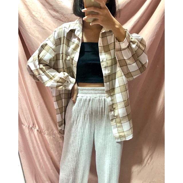 ZOEY SHIRT - KEMEJA FLANEL OVERSIZE TANGAN BALON KEMEJA TARTAN OUTER OVERSIZED