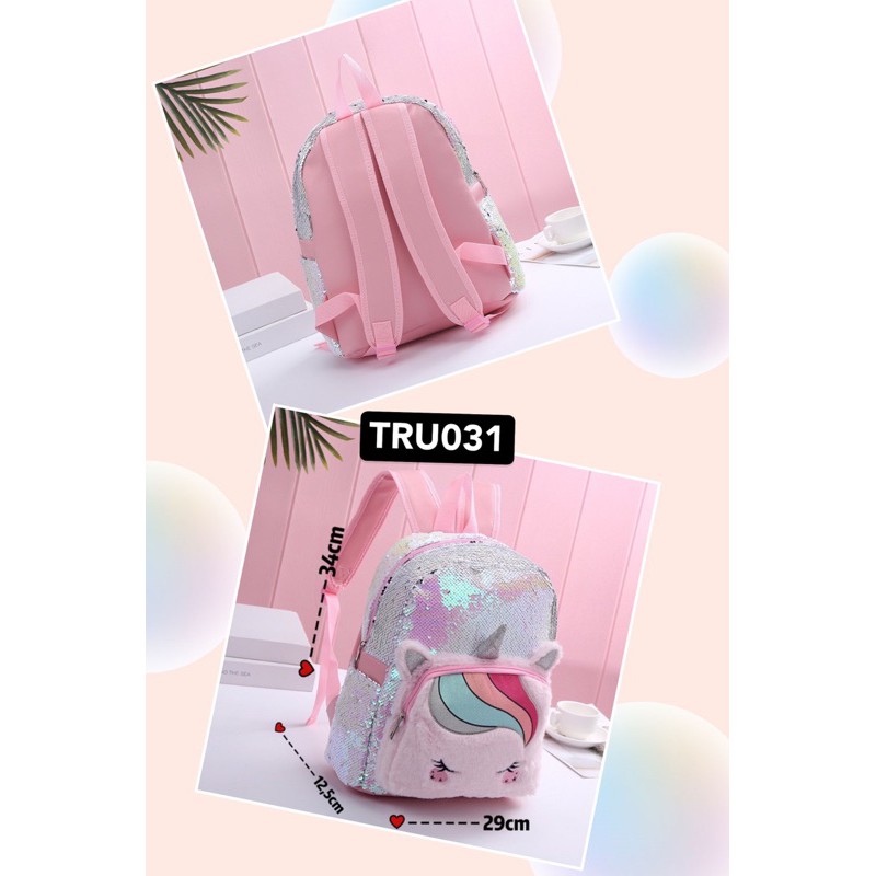 Tas Ransel Bulu Sequin Unicorn TRU031 backpack anak perempuan sd