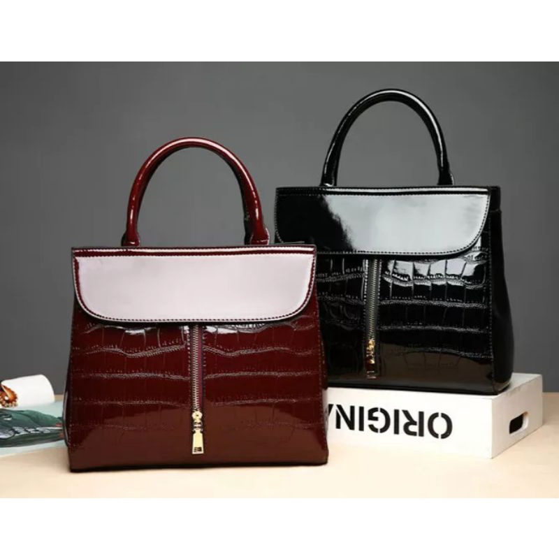 T6053 Tas Tangan Handbag GLOSSY Wanita Elegan Tas Set 3IN1 Tas Kerja Import Premium Tali Selempang S