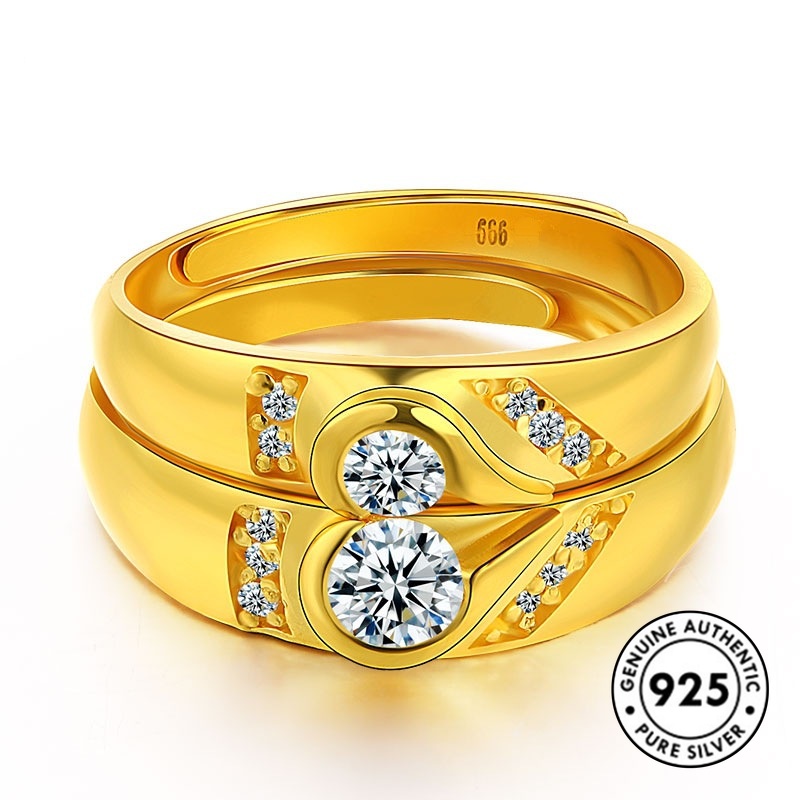 Cincin Berlian Bahan S925 Silver Plated Untuk Pasangan