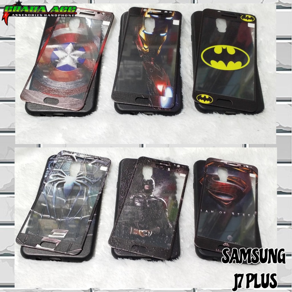 SALE!!! SAMSUNG J7 PLUS FUZE MOTIF AVANGERS+TEMPERED GLASS HARDCASE MOTIF AVANGER