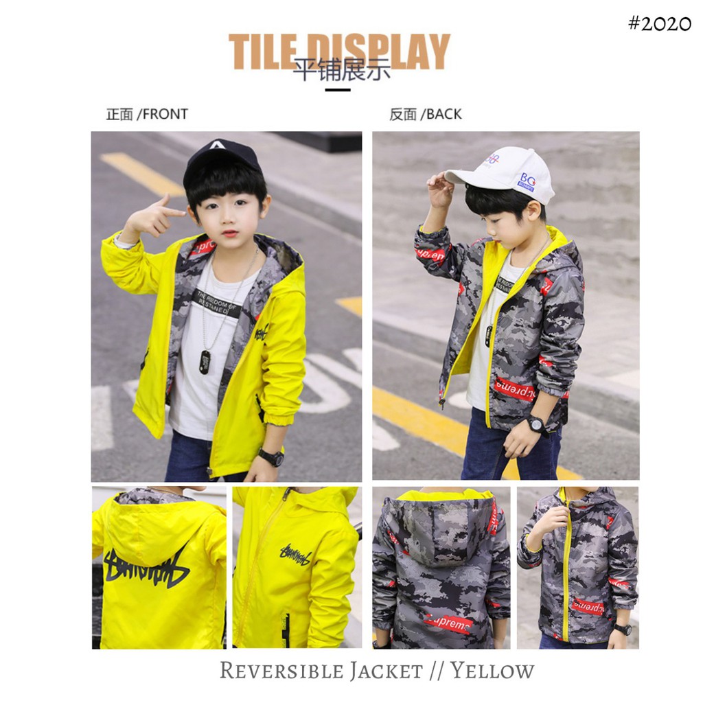 [Brandedbaby] 4-10T JAKET ANAK LAKI-LAKI IMPORT HOODIE REVERSIBLE BOLAK BALIK HITAM/KUNING/ARMY