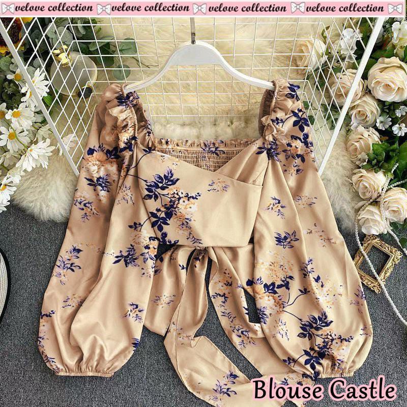 A10 Blouse castle flow matt cotton silk motif bunga bagian dpn 2lapis ori ld 104cm pj 46cm