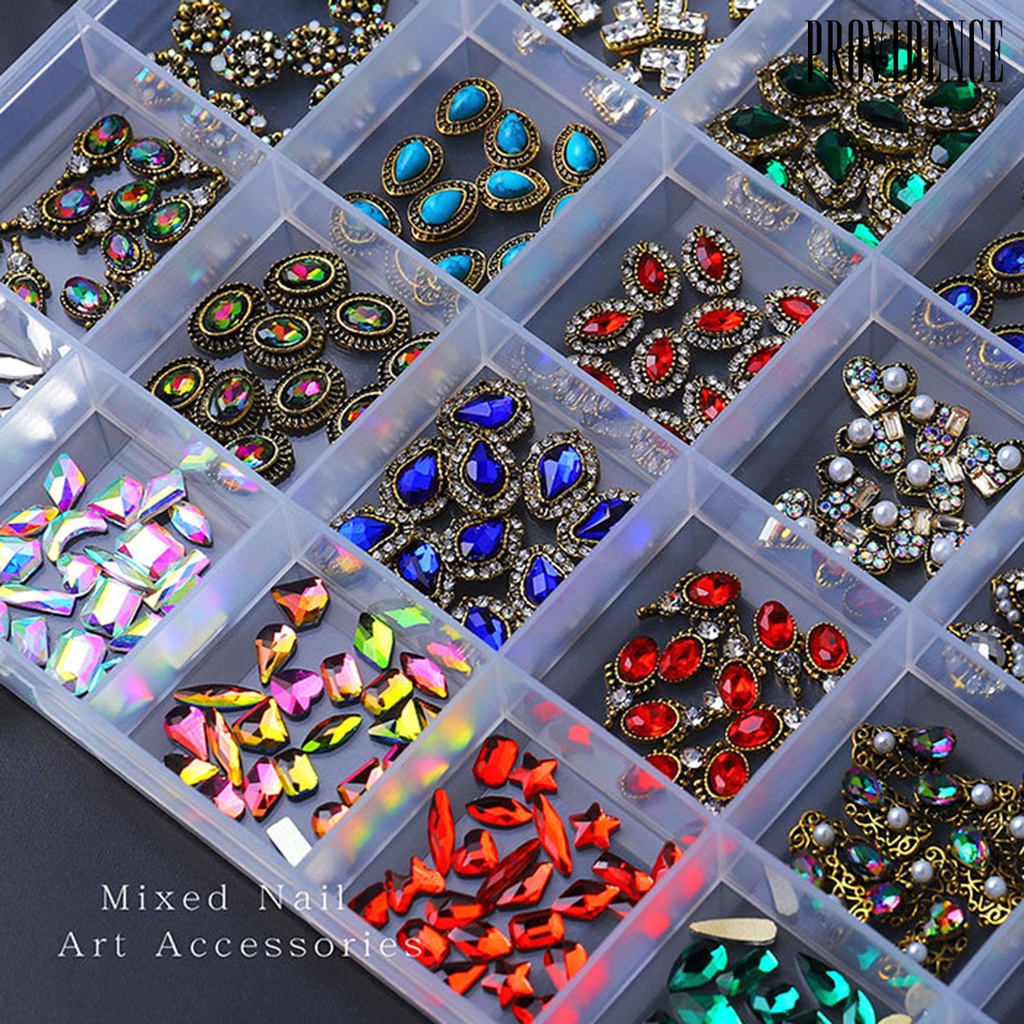 Providence 24Grids/Box Flat Back Nail Rhinestones DIY Easily Stick Mixed Colorful AB Nail Art Glitter Decorations for Manicure