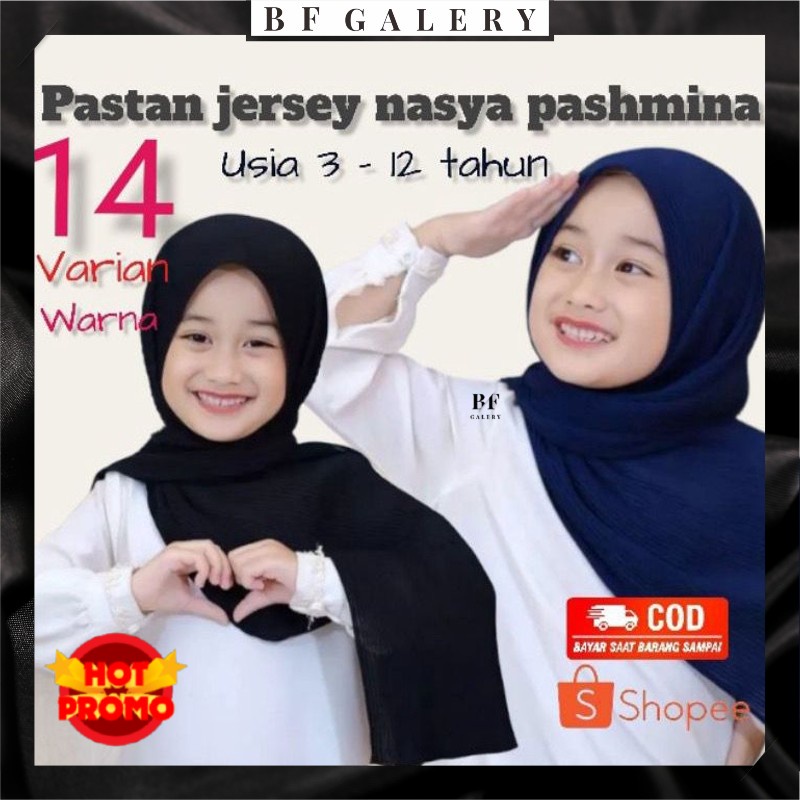 BFJ031 Pashmina Anak Instan Jersey /Kerudung Pasmina Jersey Anak / Jilbab Pashmina Anak JAKARTA BISA COD