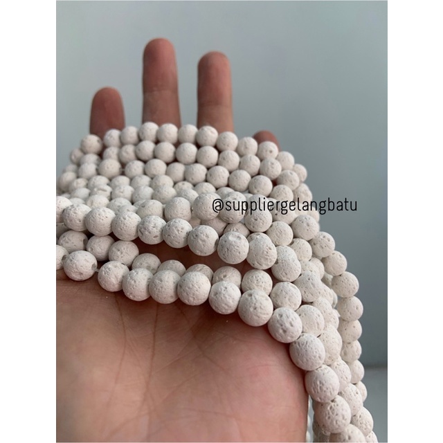 renceng white lava stone putih 8mm batu akik merapi larva atsiri akik