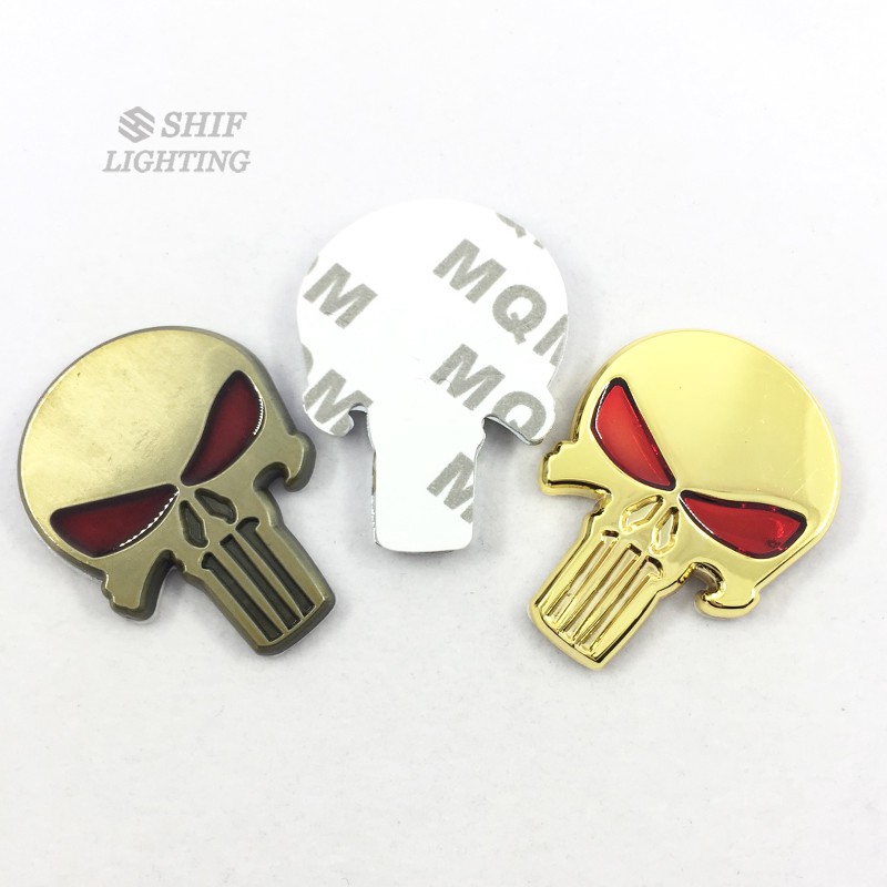 1Pc Stiker Emblem / Badge Motif Punisher Tengkorak 3D Bahan Metal untuk Body Mobil