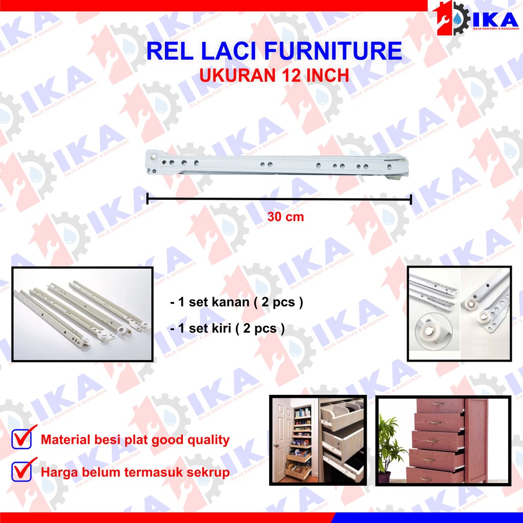 Rel Laci 30 35 40 45 50 cm 1 set (2 pcs). Biasa Roda Singel Track Putih Stainless