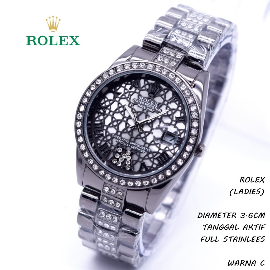 JAM TANGAN WANITA ROLEX MADU RANTAI TANGGAL AKTIF