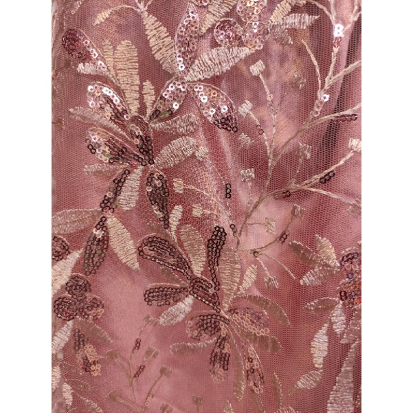 Kain Tile Brokat Motif Bunga Gentong Payet D#4 UM 20211125D1 No 5 Dusty Pink