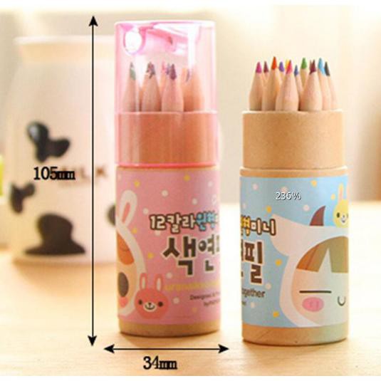 

P047 Crayon 12 Warna Plus Serutan Set pensil Cat pensil warna Rautan - serbaada