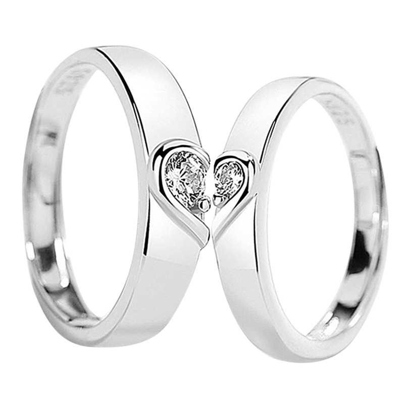 1 Pasang Cincin Sterling Silver 925 Bentuk Hati Untuk Pernikahan