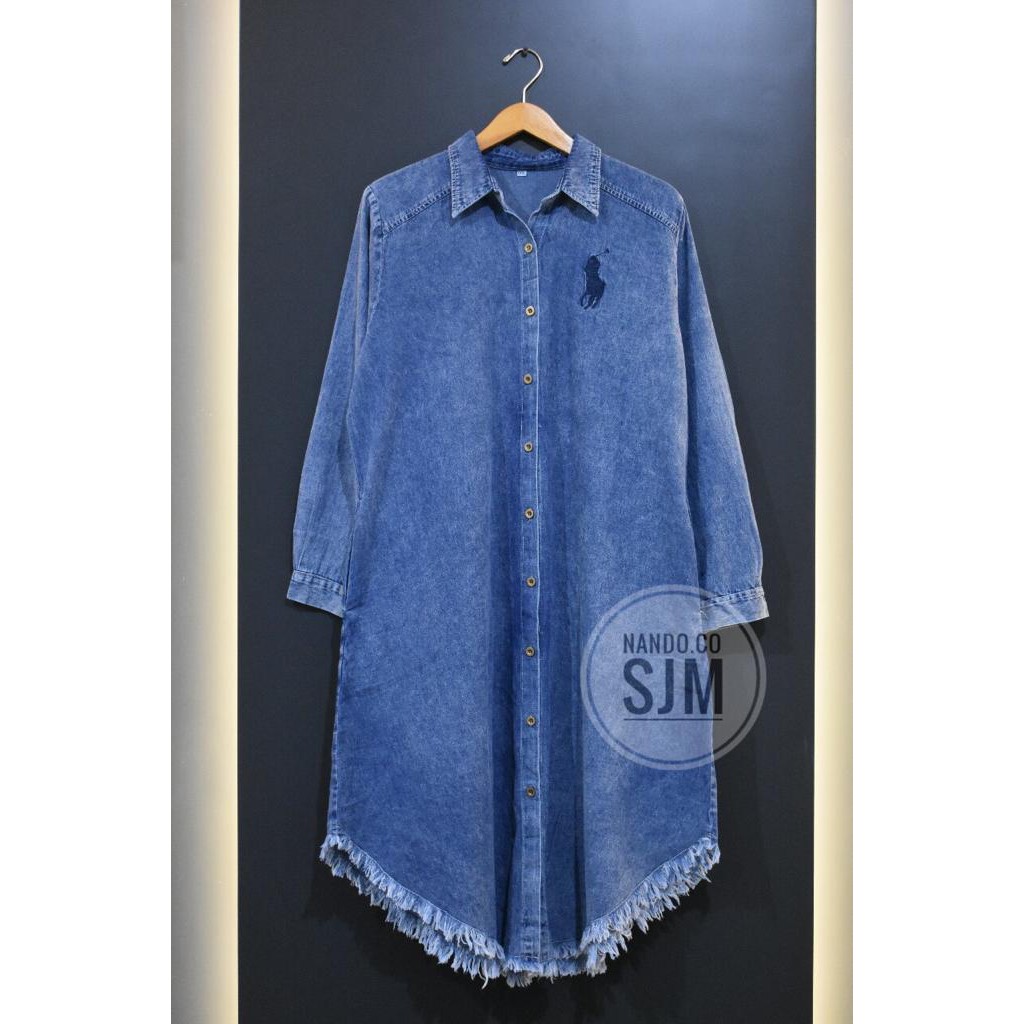 SJM LONG TUNIK DENIM SNOW ACID PL ATASAN WANITA LENGAN PANJANG JUMBO FIT XL XXL XXXL 992 JEANS