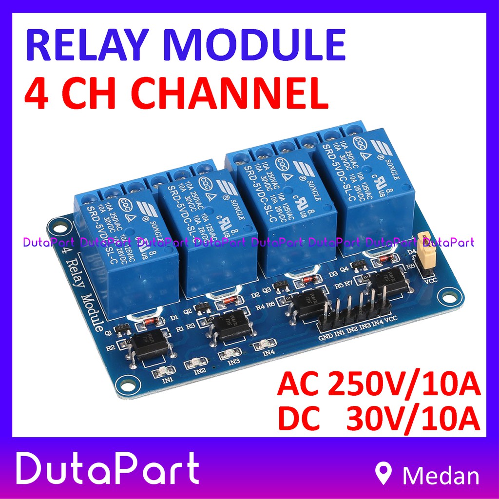 Relay Module 4 CH Channel 250VAC 30VDC 10A 5V With Optocoupler Modul